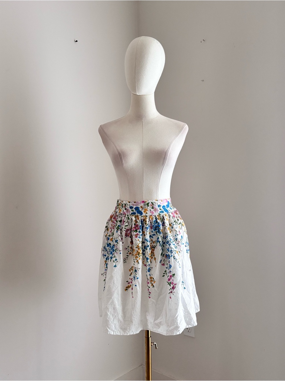 Japna White Mini Skirt with Blue, Pink and Yellow Floral Print